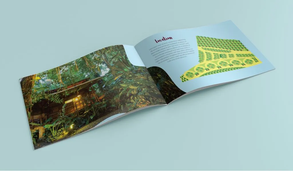 Brochure spread with a map